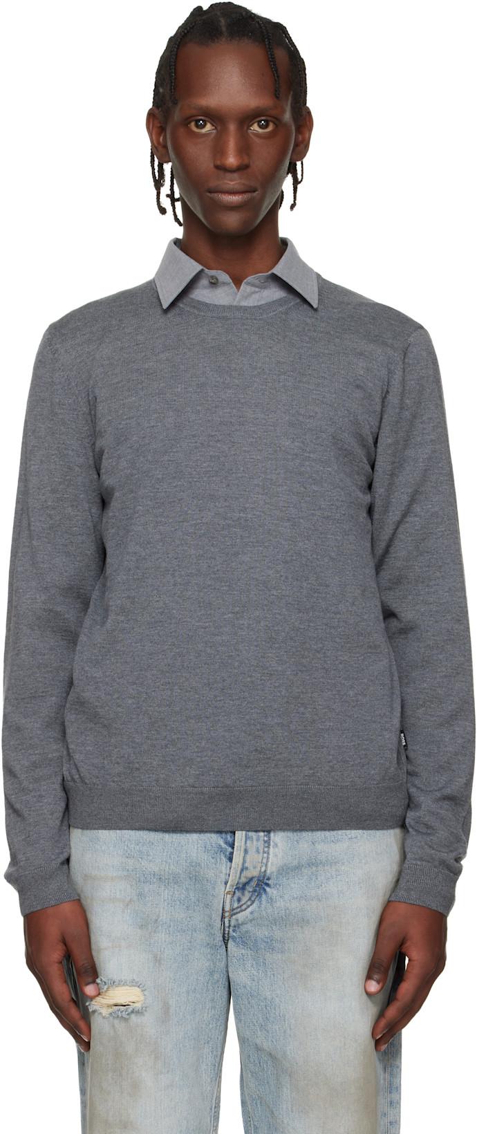 Gray Slim-Fit Merino-Wool Sweater by HUGO BOSS