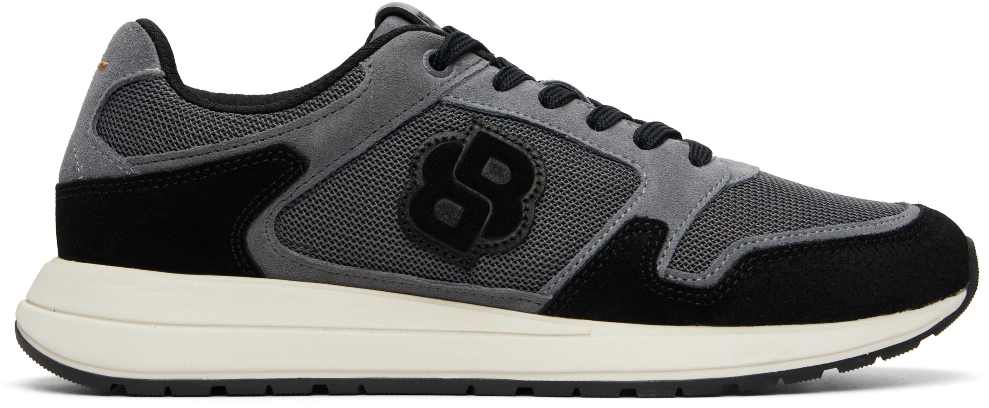 Gray Suede-Trim Double B Monogram Sneakers by HUGO BOSS