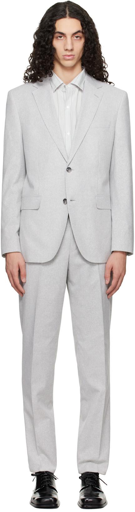 Gray Two-Piece Regular-Fit Stretch Bouclé Suit by HUGO BOSS