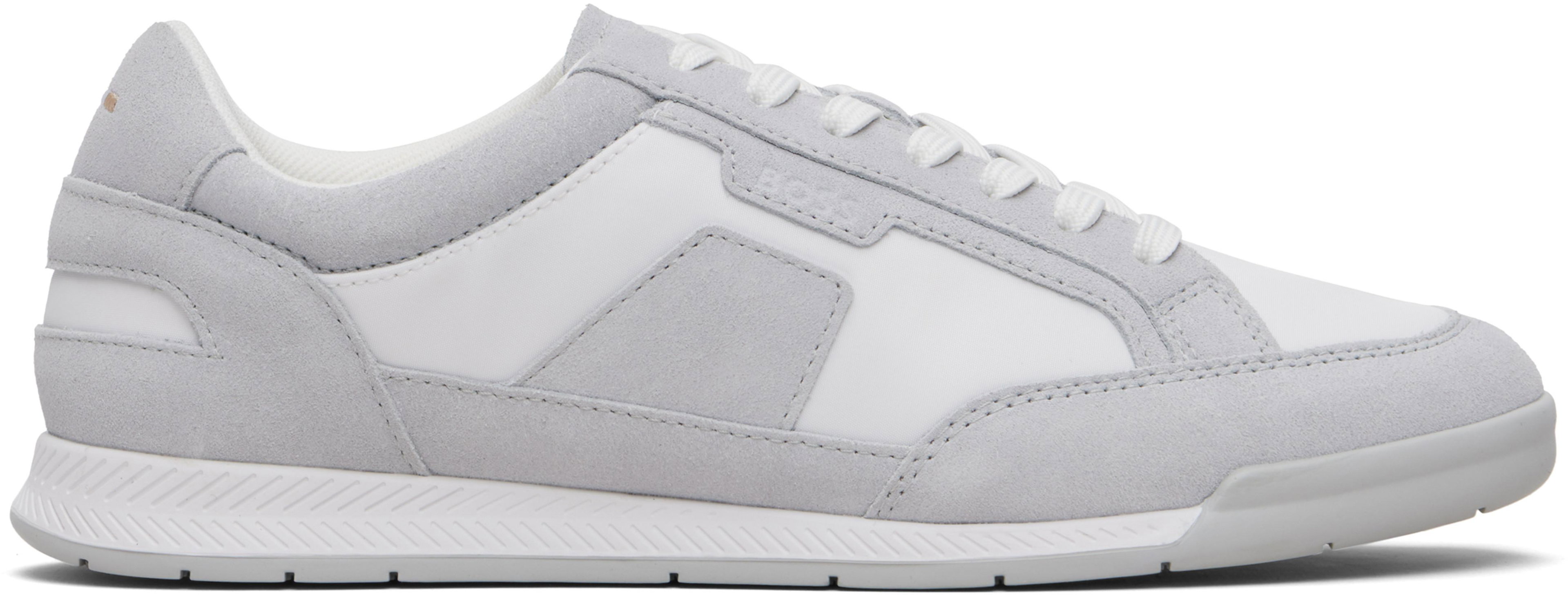 Gray & White Satin Low Sneakers by HUGO BOSS
