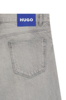 Grey baggy-fit jeans in stonewashed denim by HUGO BOSS