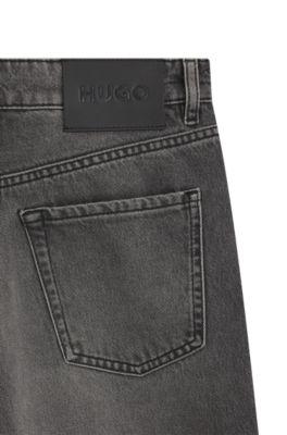 Grey straight-fit jeans in rigid denim by HUGO BOSS