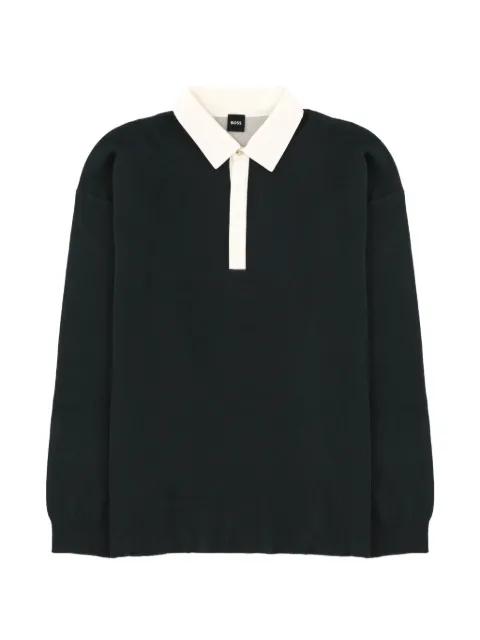 H-Cenito contrast-collar long-sleeved polo shirt by HUGO BOSS