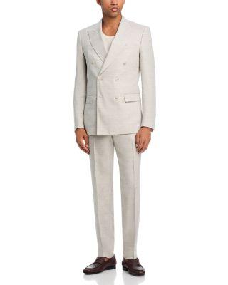 H-Huge Linen & Wool Herringbone Weave Double-Breasted Slim Fit Suit by HUGO BOSS