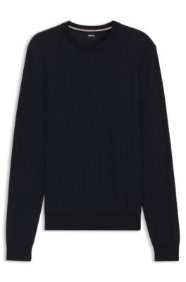 Herringbone-pattern sweater in wool and cotton by HUGO BOSS