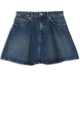High-waisted mini skirt in blue denim by HUGO BOSS