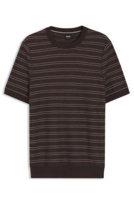 Horizontal-stripe knit T-shirt in a cotton blend by HUGO BOSS