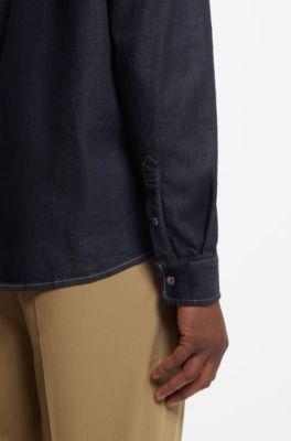 Indigo regular-fit shirt in stretch denim by HUGO BOSS