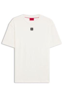 Interlock-cotton T-shirt with metallic stacked-logo badge by HUGO BOSS