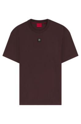 Interlock-cotton T-shirt with metallic stacked-logo badge by HUGO BOSS