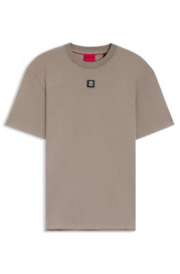 Interlock-cotton T-shirt with metallic stacked-logo badge by HUGO BOSS