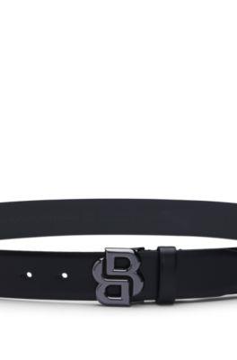 Italian-leather belt with Double B monogram buckle by HUGO BOSS