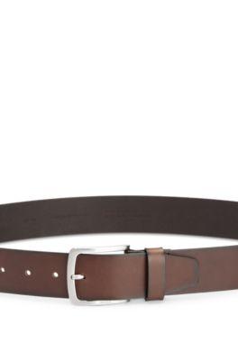 Italian-leather belt with logo-engraved buckle by HUGO BOSS