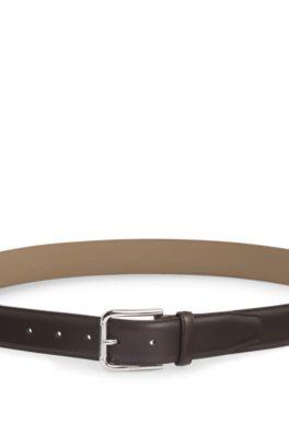 Italian leather belt with logo-engraved pin buckle by HUGO BOSS