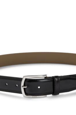 Italian-leather belt with polished logo buckle by HUGO BOSS