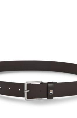 Italian-leather belt with signature-stripe keeper by HUGO BOSS