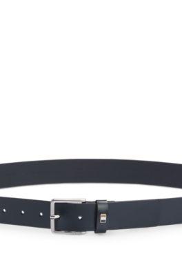 Italian-leather belt with signature-stripe keeper by HUGO BOSS