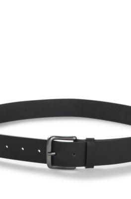 Italian-made belt in buffalo leather with logo buckle by HUGO BOSS