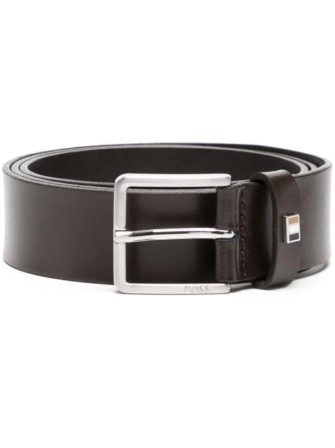 Italian-made leather belt with signature-stripe trim by HUGO BOSS