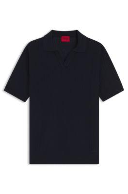 Johnny-collar knit polo in a cotton-linen jacquard by HUGO BOSS