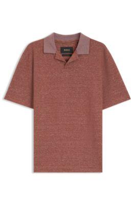 Johnny-collar polo shirt in cotton, linen and silk by HUGO BOSS