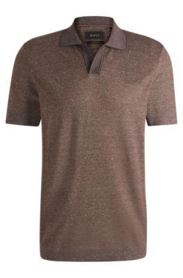 Johnny-collar polo shirt in cotton, linen and silk by HUGO BOSS