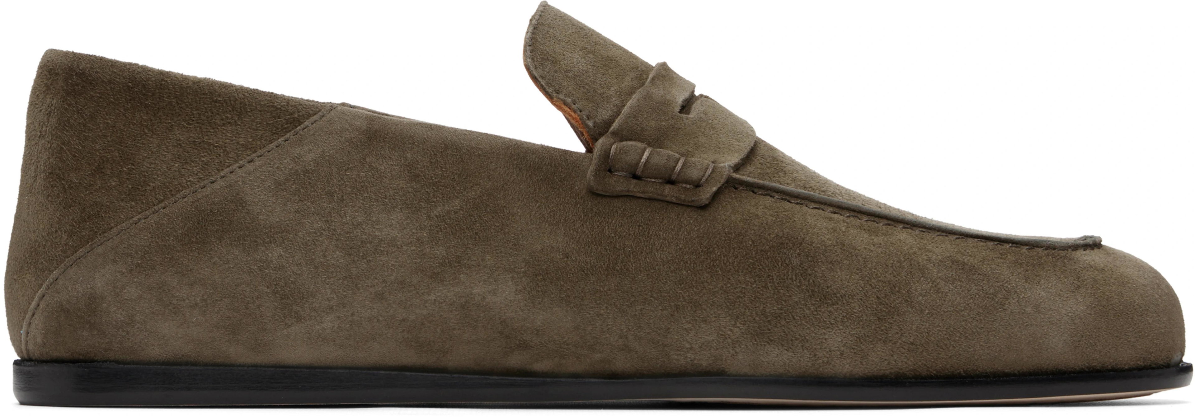 Khaki BECKHAM Edition Suede Penny Loafers by HUGO BOSS