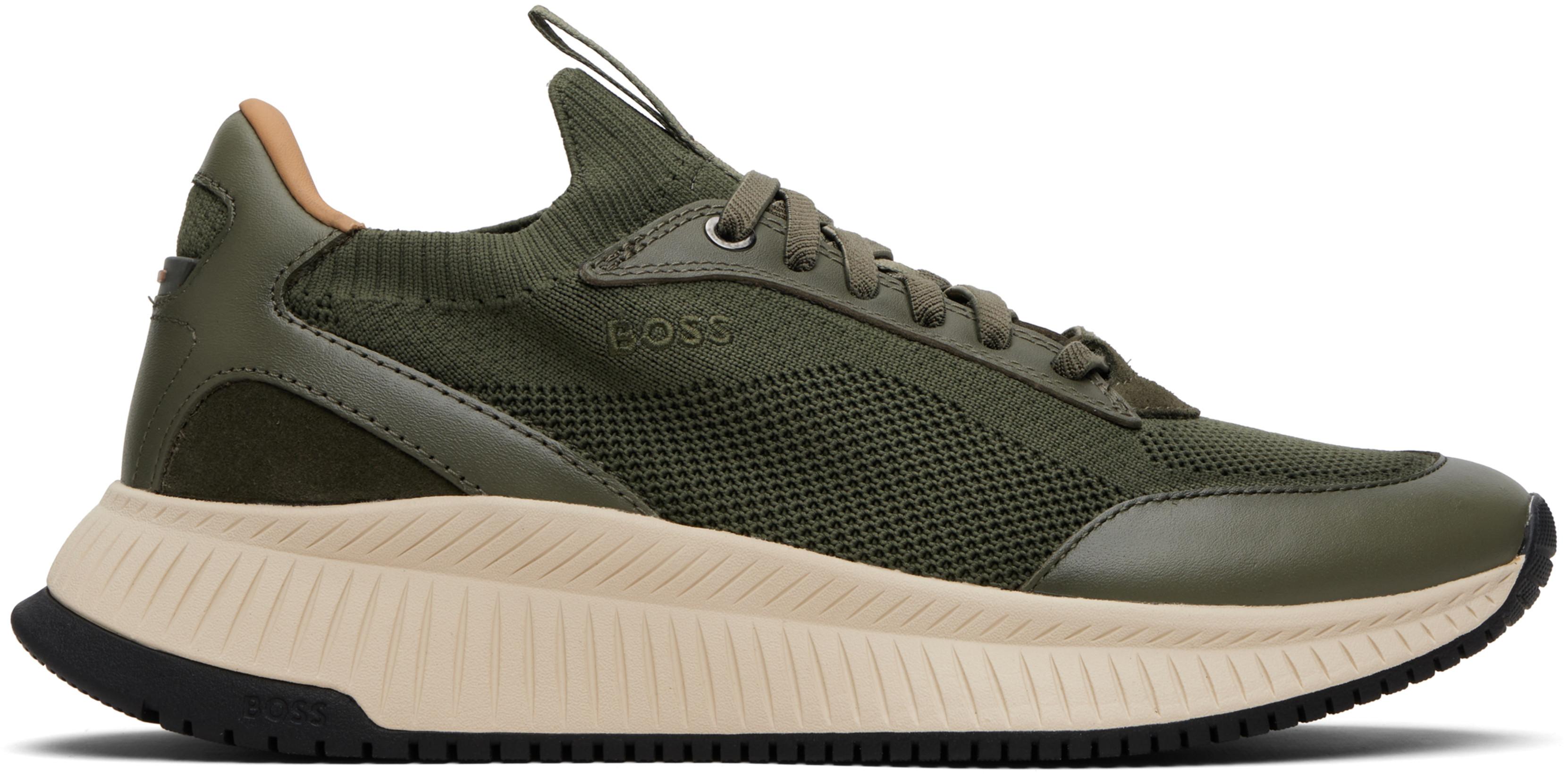 Khaki TTNM EVO Knitted Upper Sneakers by HUGO BOSS