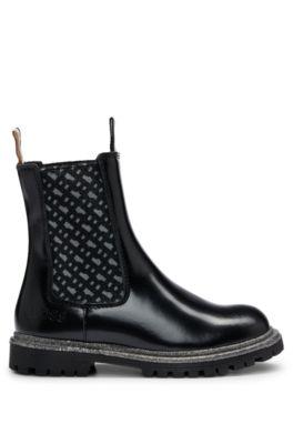 Kids' Chelsea boots in patent leather with monogram panels by HUGO BOSS