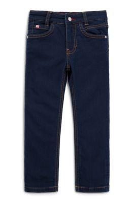 Kids' blue slim-fit jeans in knitted denim by HUGO BOSS