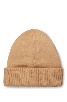 Kids' knitted beanie hat with rubber-effect logo by HUGO BOSS