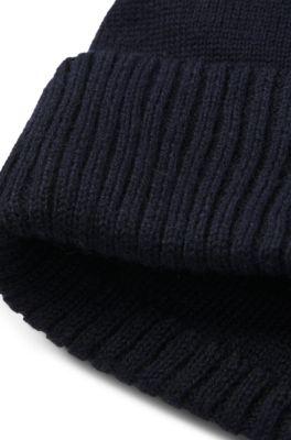 Kids' knitted beanie hat with rubber-effect logo by HUGO BOSS