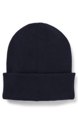Kids' knitted-cotton beanie hat with rubber-effect logo by HUGO BOSS