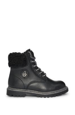 Kids' leather boots with Double B monogram by HUGO BOSS