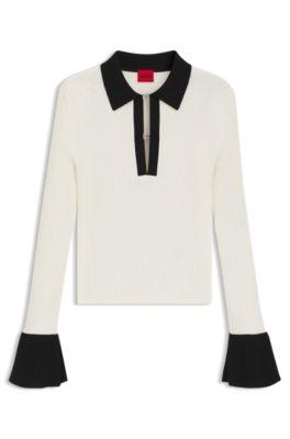 Knit sweater with stacked-logo placket links by HUGO BOSS