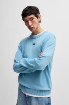 Knitted-cotton sweater with blue logo label by HUGO BOSS