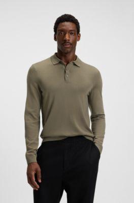 Knitted polo sweater in virgin wool by HUGO BOSS