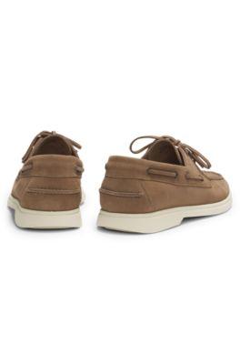 Lace-detail boat shoes in suede by HUGO BOSS