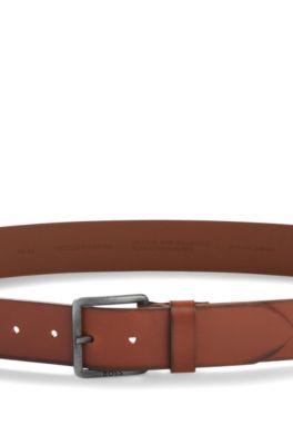 Leather belt with logo buckle by HUGO BOSS