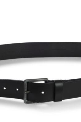 Leather belt with logo buckle by HUGO BOSS