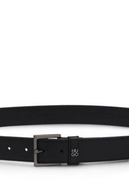 Leather belt with stacked-logo keeper trim by HUGO BOSS Leather belt with stacked-logo keeper trim by HUGO BOSS