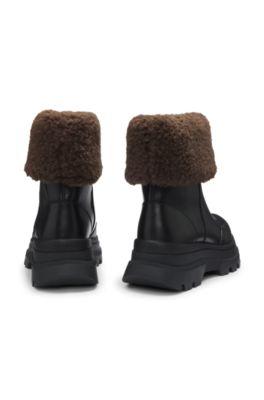 Leather boots with faux-fur trim by HUGO BOSS