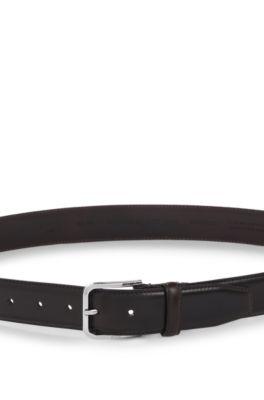 Leather business belt with polished silver buckle by HUGO BOSS