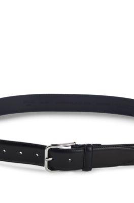 Leather business belt with polished silver buckle by HUGO BOSS