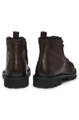 Leather half boots with faux-fur lining by HUGO BOSS