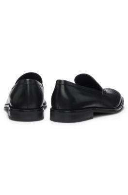 Leather loafers with Double B monogram trim by HUGO BOSS