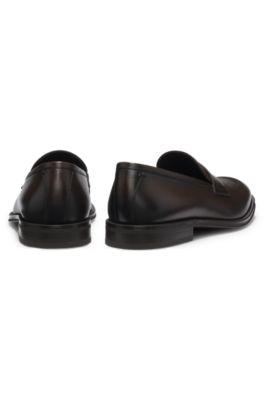 Leather loafers with plain penny trim by HUGO BOSS