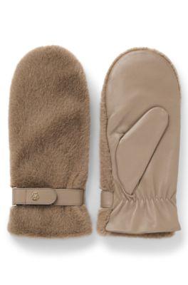 Leather mittens with faux-fur trim by HUGO BOSS