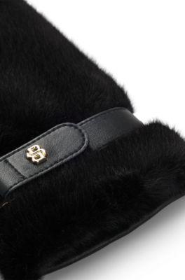 Leather mittens with faux-fur trim by HUGO BOSS