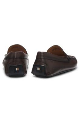 Leather moccasins with woven vamp by HUGO BOSS